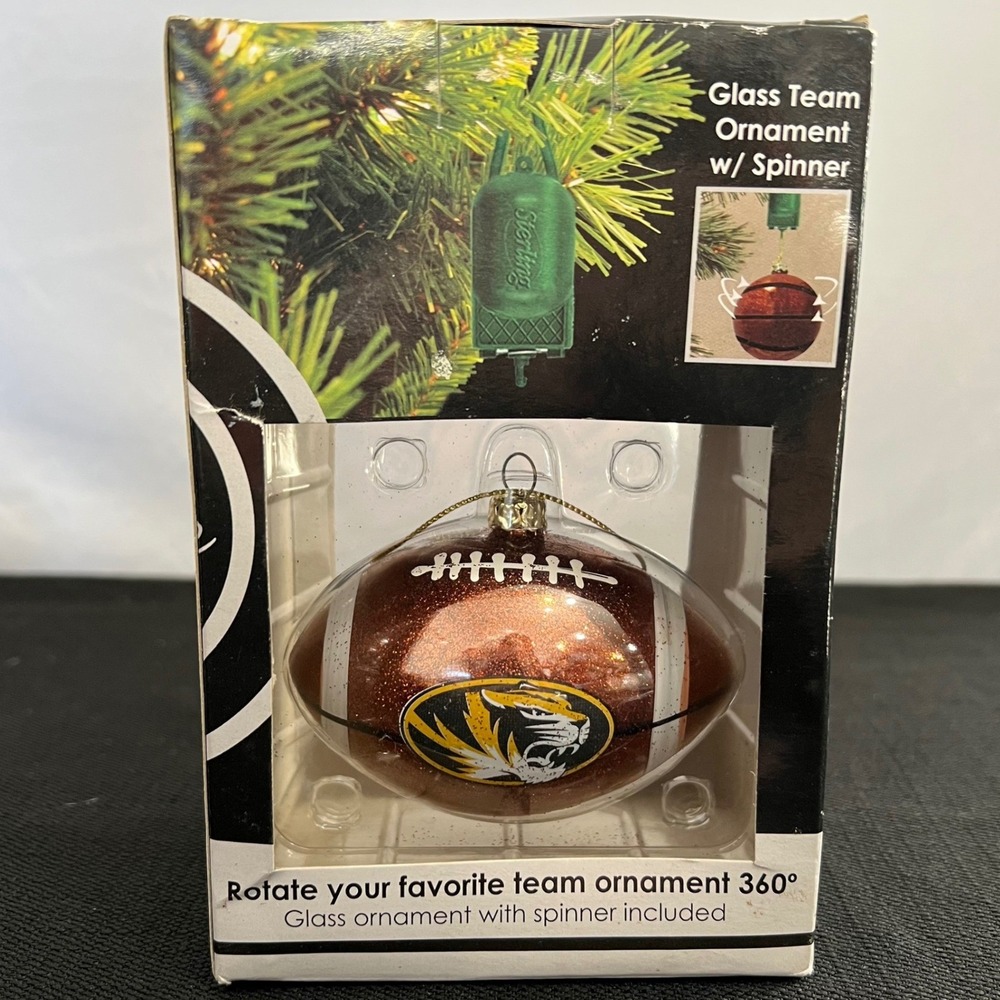 Sterling Missouri Tigers NCAA Glass Football Ornament with 360 Spinner Mizzou